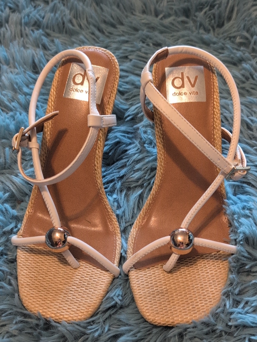 Dolce Vita Cream Strappy Sandals with Silver Accent